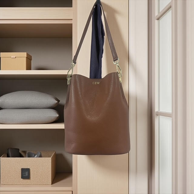 Personalised Amelia Leather Bucket Shoulder Bag