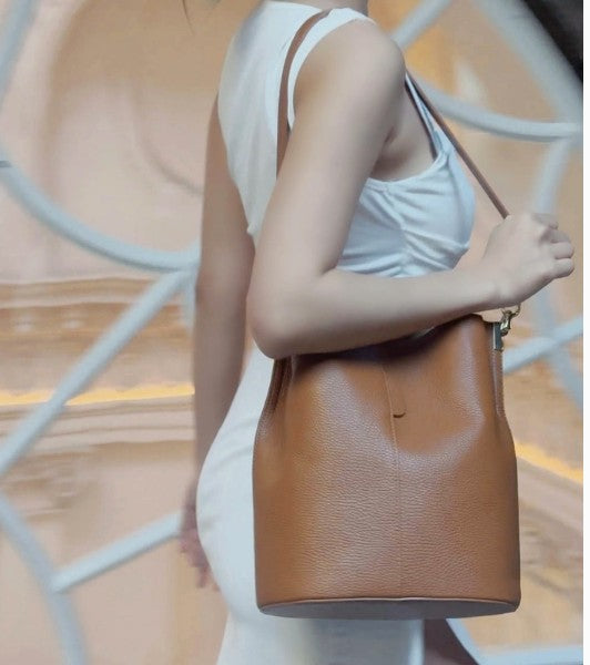 Personalised Amelia Leather Bucket Shoulder Bag