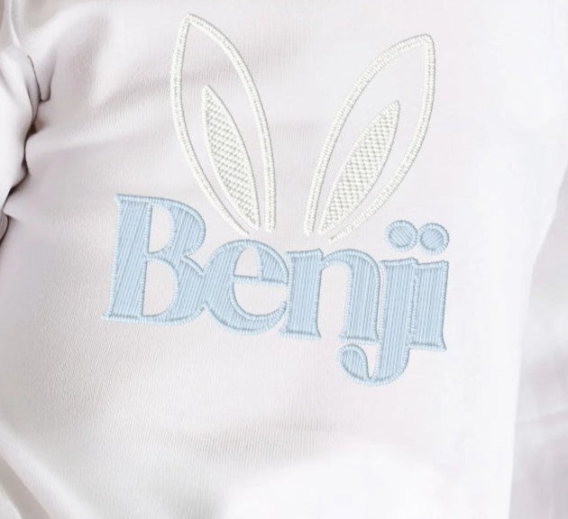 Personalised Short Sleeve White T-shirt - Embroidery Style - Bunny Ears
