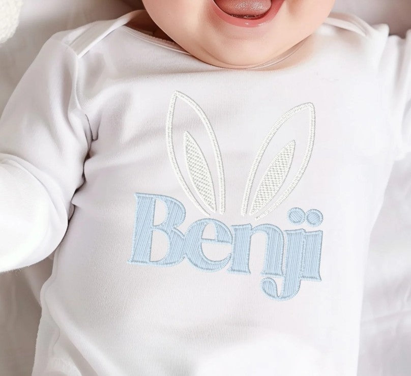 Personalised Long Sleeve Baby Bodysuit- Embroidery Style - Bunny Ears