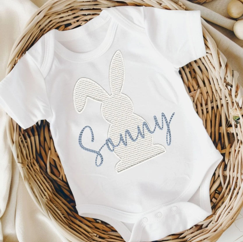 Personalised Baby Bodysuit - Embroidery Style - Stitched name bunny