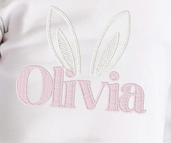 Personalised Short Sleeve White T-shirt - Embroidery Style - Bunny Ears