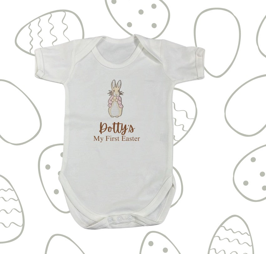 Personalised Baby Bodysuit - First Easter Embroidery Style - Flopsy