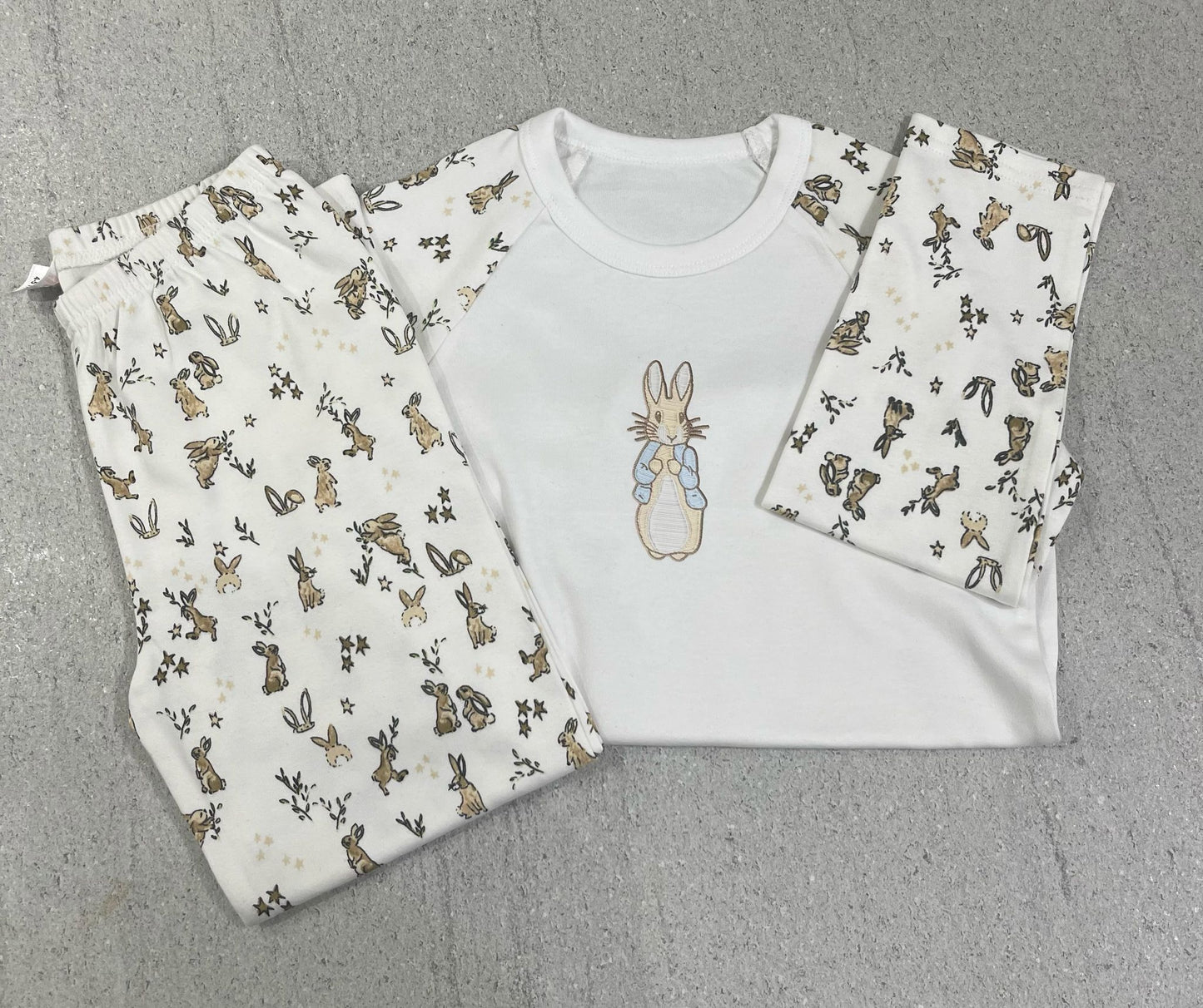 Personalised Kids Bunny Print Pyjamas - Embroidery Style - Flopsy