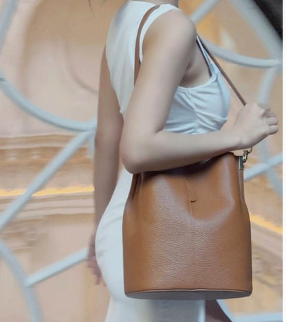 Personalised Amelia Leather Bucket Shoulder Bag