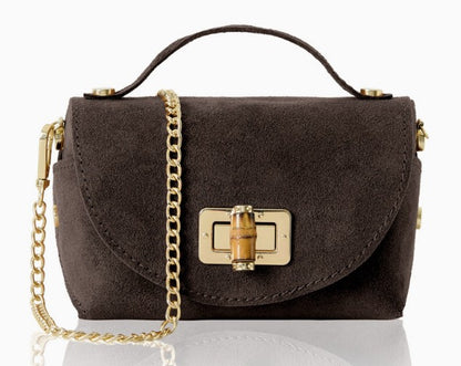 Personalised Olivia Premium Suede Mini Crossbody Bag with Gold Chain
