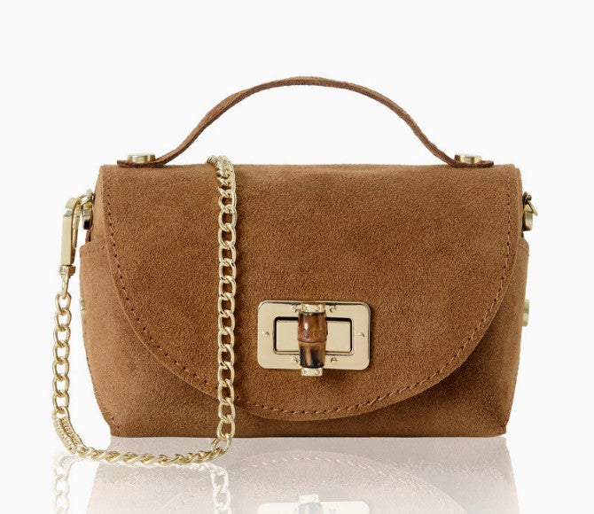 Personalised Olivia Premium Suede Mini Crossbody Bag with Gold Chain