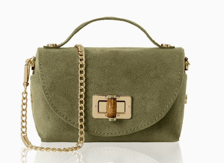 Personalised Olivia Premium Suede Mini Crossbody Bag with Gold Chain