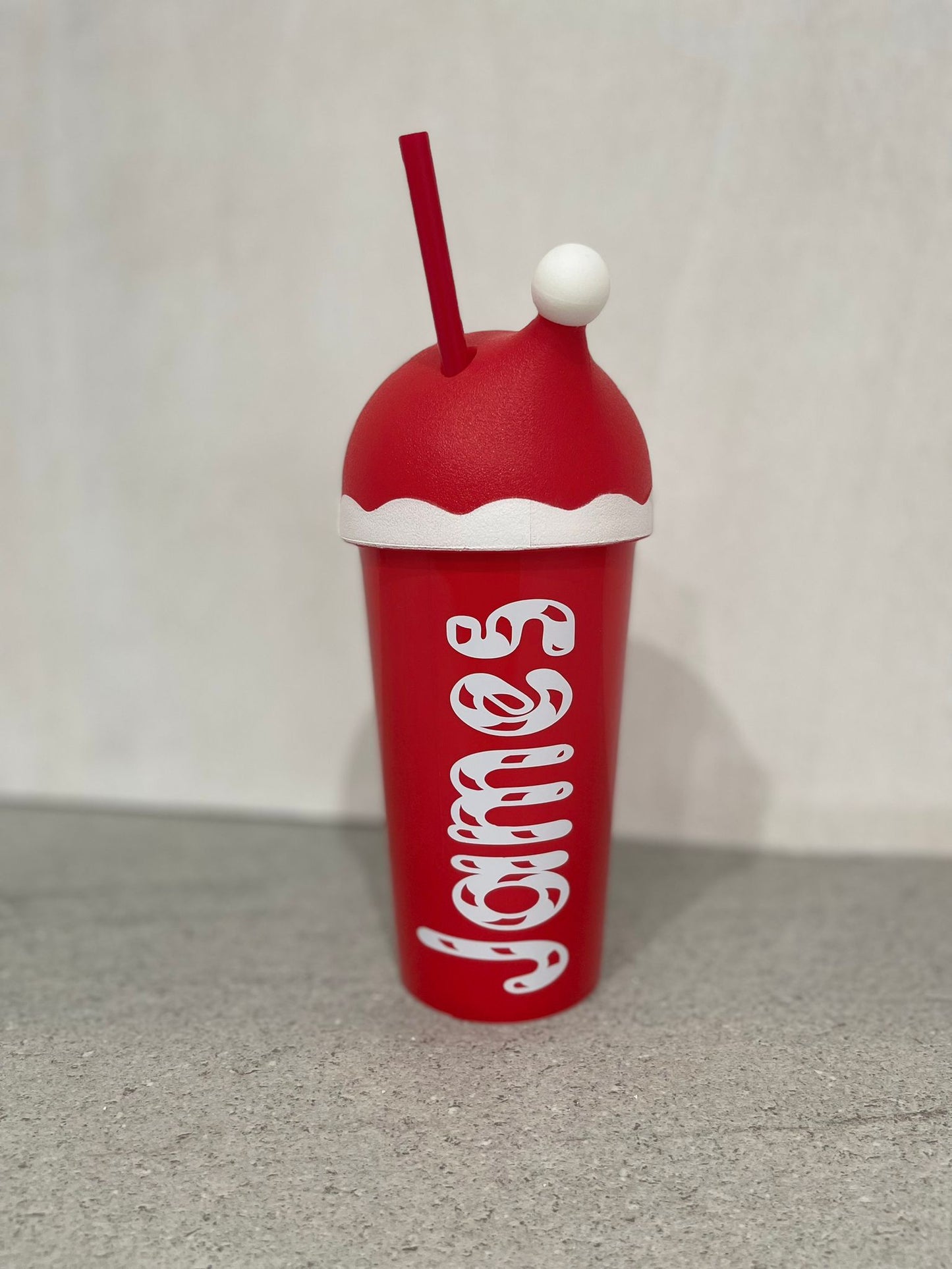 Personalised Christmas Red Santa hat tumbler cold cup 24oz