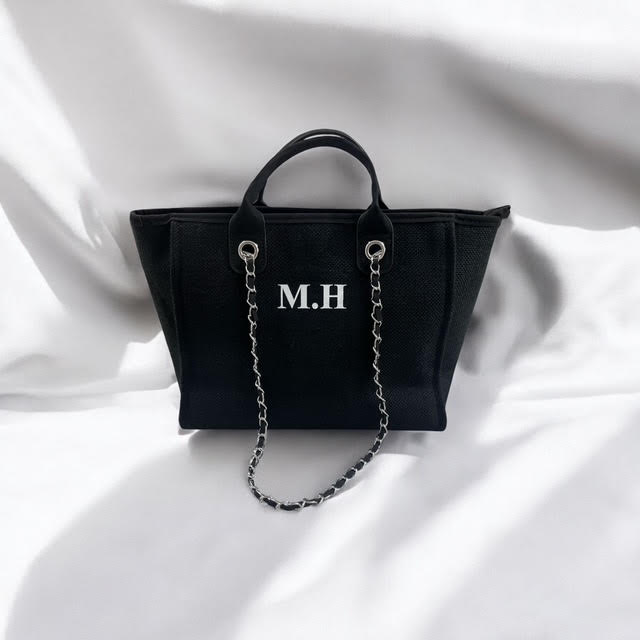 Personalised black canvas tote bag