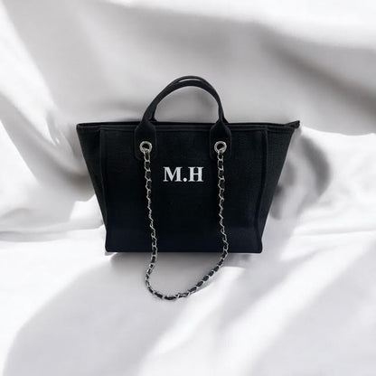 Personalised black canvas tote bag