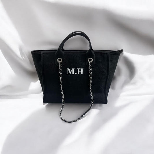 Personalised black canvas tote bag