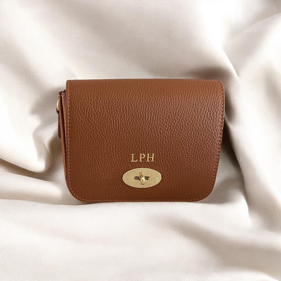 Personalised Italian Genuine Leather Cross body Bag with Metal Clasp