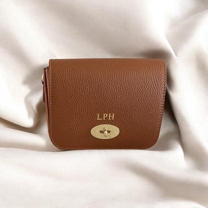Personalised Italian Genuine Leather Cross body Bag with Metal Clasp