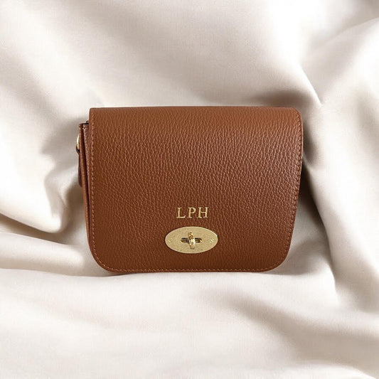 Personalised Italian Genuine Leather Cross body Bag with Metal Clasp